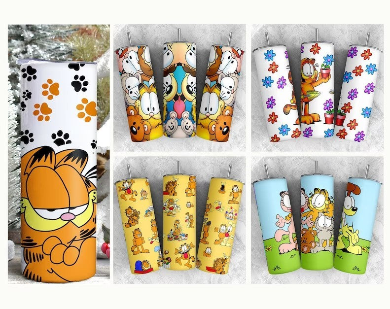 Bundle Gelbe Katze 20oz Skinny Tumbler Wrap Design PNG, Cartoon 80er Jahre Tumbler, 80er Jahre Cartoons png, Retro 80er Jahre Cartoons Tumbler Wrap 1