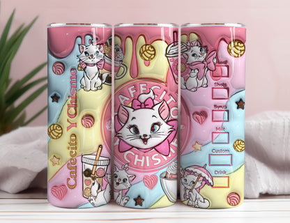 Cartoon 3D Halloween aufgeblasener Becher, The Aristocats Tumbler Wrap, aufgeblasener Katzenbecher Wrap, süßer Katzenbecher Sublimation Katzen Kaffee Png