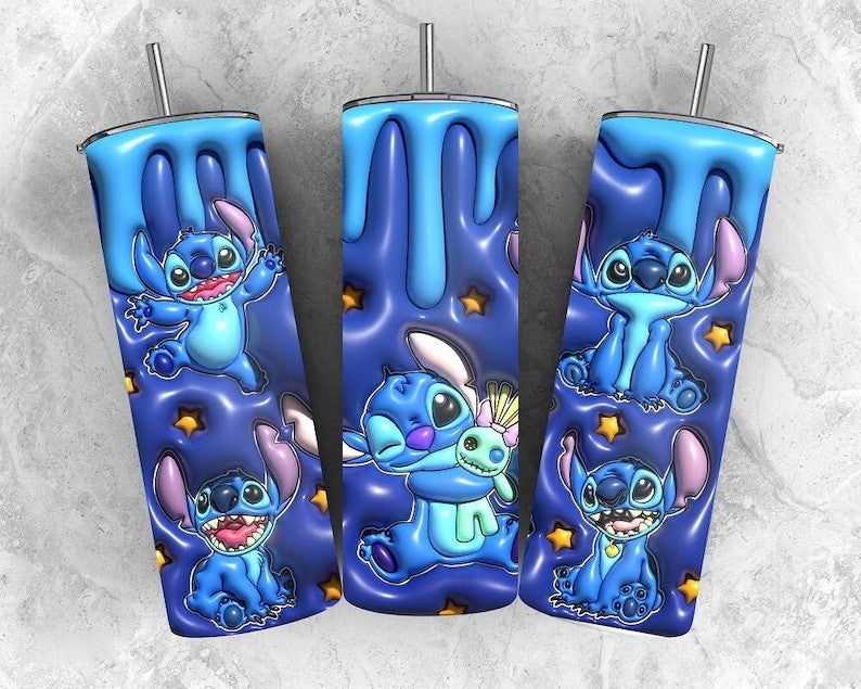 Inflated Cartoon Tumbler Design Png 3D Tumbler Wraps 20oz Skinny Sublimation Digital Downloads 3D Puffy Stitch Design Sublimation Png - VartDigitals