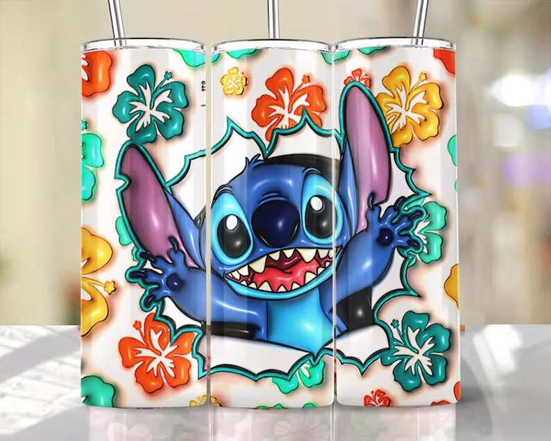 Inflated Stitch Tumbler Design Png 3D Stitch Tumbler Wraps 20oz Skinny Sublimation Digital Downloads 3D Puffy Stitch Design Sublimation Png - VartDigitals