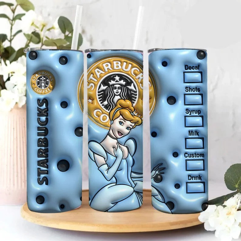 Snow White, Princess Starbucks Tumbler 3D infliate, PNG Tumbler 20oz - VartDigitals