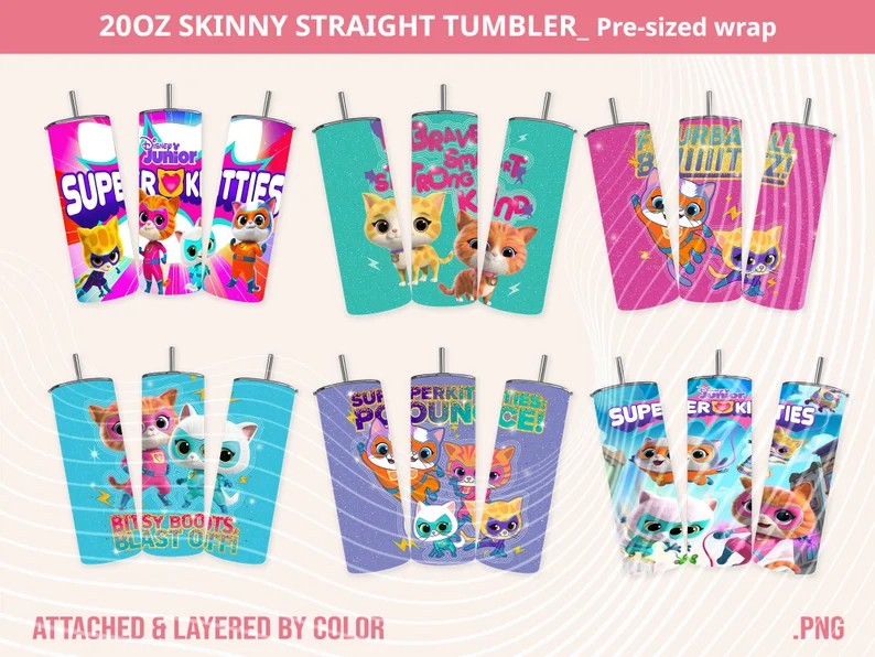 Superkitties Tumbler Bundle Wrap, 20 oz Superkitties wrap, Super Cats Sublimation, Superkitties all team PNG, Superkitties designs - VartDigitals