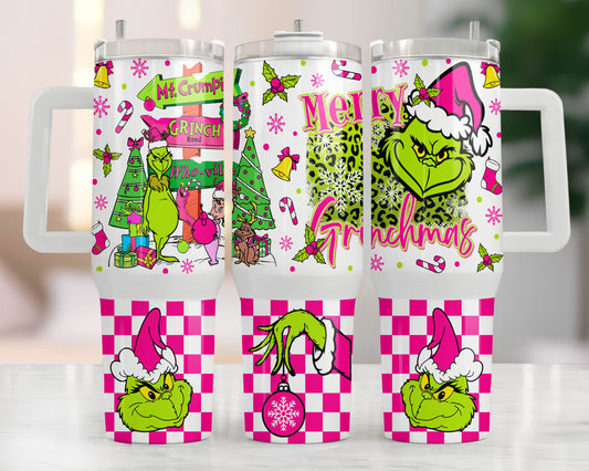 Pink Christmas 40oz Tumbler Wrap Png, Merry Christmas 2 pieces 40 oz Tumbler Png 3