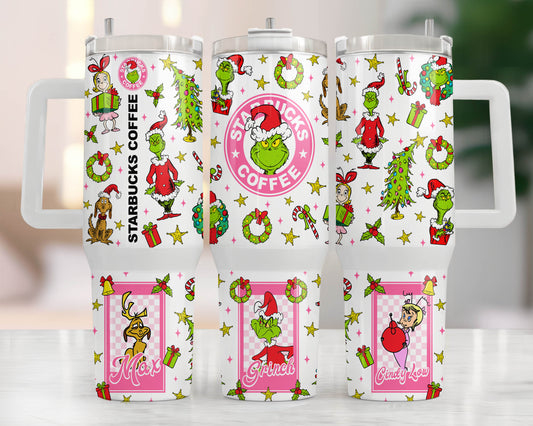 Pink Christmas 40oz Tumbler Wrap Png, Merry Christmas 2 pieces 40 oz Tumbler Png 1