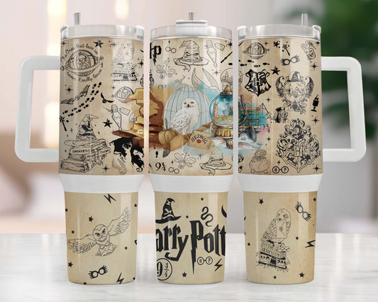 Magischer Zauberer 40oz Tumbler PNG, HP Quencher Tumbler Sublimation, Zauberer Tumbler Png, Potterhead Tumbler, Magic Wrap, Full Tumbler Wrap