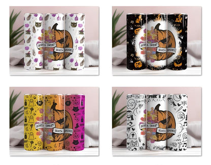 Sorta Sweet Sorta Gruseliger nahtloser Tumbler Wrap, Florales Kürbis Png, 20 oz Tumbler Wrap, Halloween Tumbler Wrap, Gruseliger Tumbler