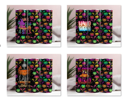 Bright Halloween Tumbler Wrap, Colorful Halloween Sublimation Design 20oz Skinny Tumbler Wrap