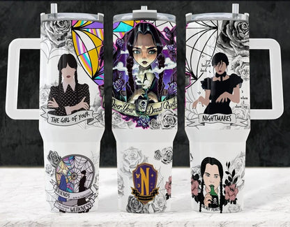 Wednesday 40 oz Tumbler Wrap PNG, Cartoon 40oz Quencher Tumbler Sublimation, Full Tumbler Wrap Png, Tumbler Wrap, Sublimation Png - VartDigitals