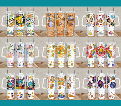 Bundle Cartoon-Figuren 40 oz Tumbler Wrap, Halloween Quencher Tumbler Sublimation, Cartoon Tumbler Png, Princess Wrap, Nightmare Scary