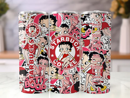 Cartoon 80s Tumbler, Bags Pattern Tumbler, Betty 20oz Skinny Tumbler, Coffee Valentine Tumbler, Retro 80s cartoons Tumbler Wrap - VartDigitals