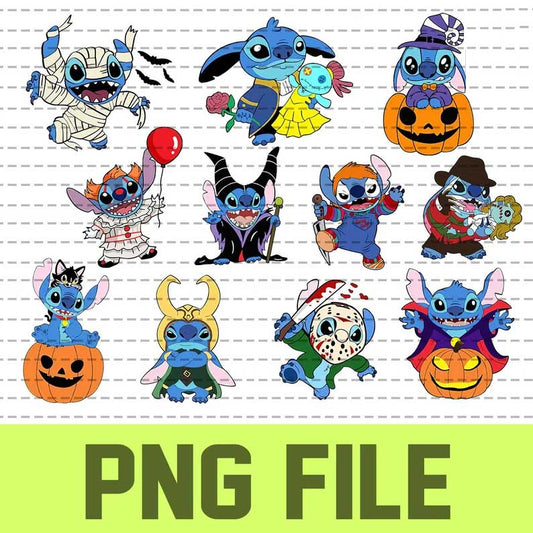 Stitch Horror PNG Bundle geschichtet, Stitch Horror Designs, Halloween Sublimation Designs, PNG für T-Shirt Druck