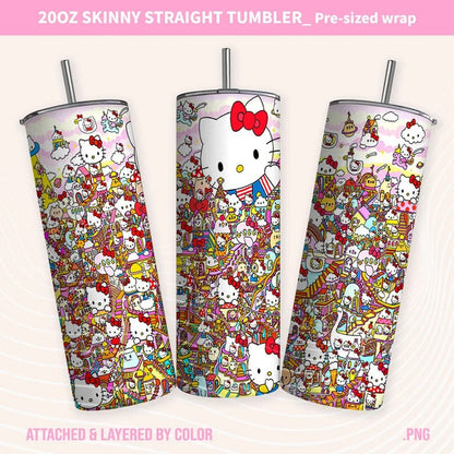 Kawaii Kitty Tumbler Wrap, Kitty Cartoon Tumbler, 20oz Straight Skinny Wrap, Pink Kitty Png, Pink Cat Tumbler Wrap, 4 Png FILES Sublimation Design - VartDigitals