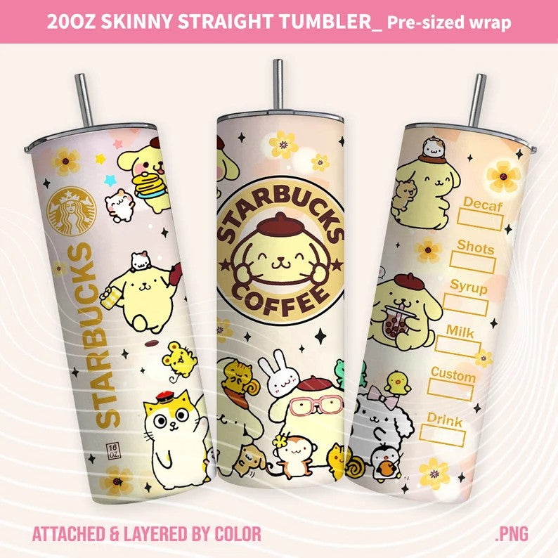 Bundle Kawaii Kitty Tumbler, Kitty Coffee, 20oz Straight Skinny Wrap, Cartoon Spring Flowers, Pink Cat Tumbler, 5 PNG FILES Png Sublimation Design - VartDigitals