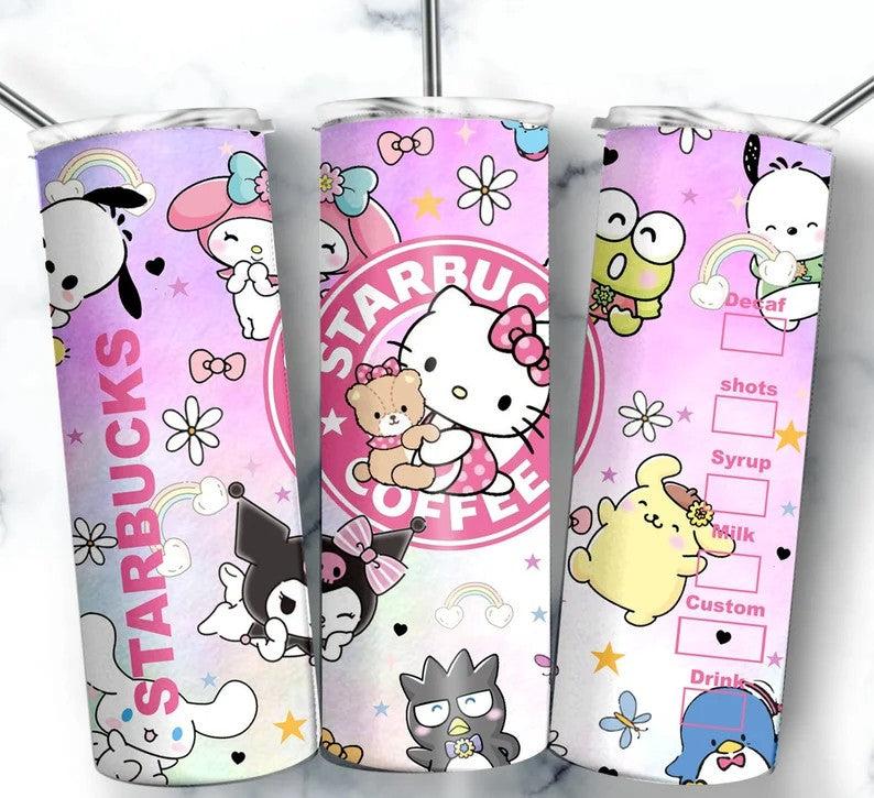 Bundle 4 Kitty Coffee Tumbler, 20oz Straight Skinny Wrap, Spring Flower Pink Cat PNG, Tumbler Wrap, Full Tumbler Wrap, Cartoon Tumbler - VartDigitals