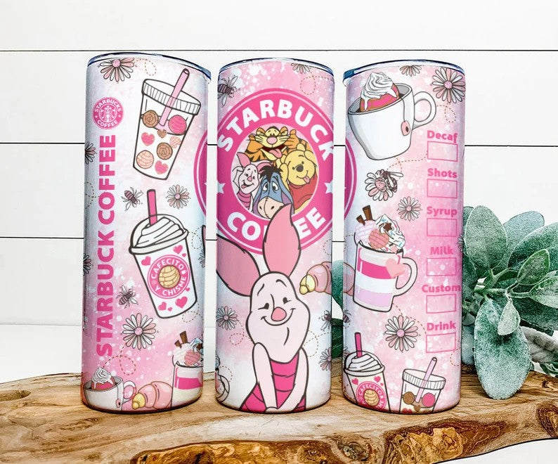 Cartoon Cafecito Y Chisme Tumbler, Cartoon Tumbler Wrap, cafecito y chisme png, 20oz Skinny Tumbler, Pooh Spring Coffee, Sublimation Tumbler - VartDigitals