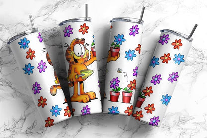 Bundle Gelbe Katze 20oz Skinny Tumbler Wrap Design PNG, Cartoon 80er Tumbler, 80er Cartoons png, Retro 80er Cartoons Tumbler Wrap 4