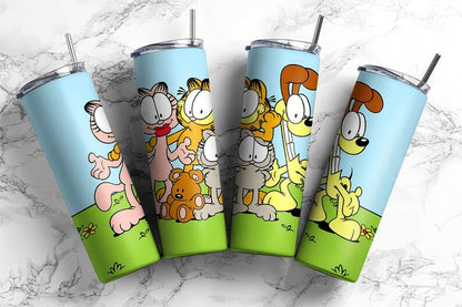 Bundle Gelbe Katze 20oz Skinny Tumbler Wrap Design PNG, Cartoon 80er Tumbler, 80er Cartoons png, Retro 80er Cartoons Tumbler Wrap 2