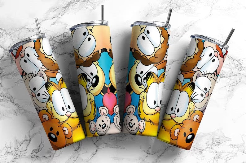 Bundle Gelbe Katze 20oz Skinny Tumbler Wrap Design PNG, Cartoon 80er Jahre Tumbler, 80er Jahre Cartoons png, Retro 80er Jahre Cartoons Tumbler Wrap 5