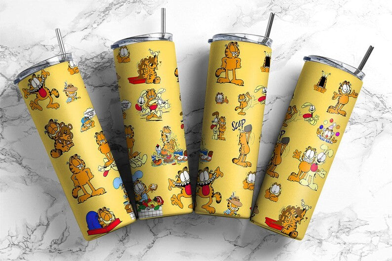 Bundle Gelbe Katze 20oz Skinny Tumbler Wrap Design PNG, Cartoon 80er Tumbler, 80er Cartoons png, Retro 80er Cartoons Tumbler Wrap 3