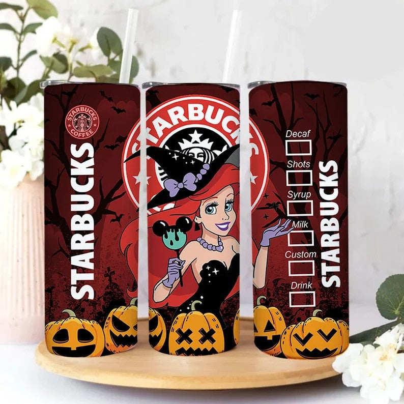 Bundle 20 oz Princess Halloween Starbucks Tumbler Wrap, Princess Tumbler Png, Ariel Png, Beauty And The Beast, Trick Or Treat, Spooky Vibes - VartDigitals