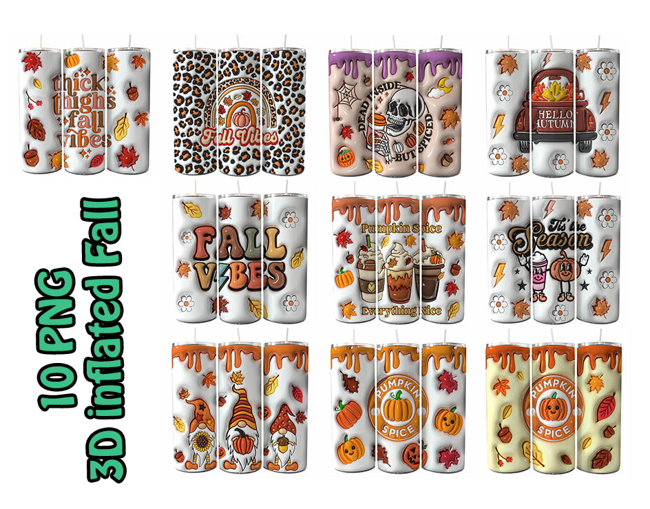 3D inflated Season Fall Tumbler Wrap, 20oz Skinny Sublimation Tumbler Design