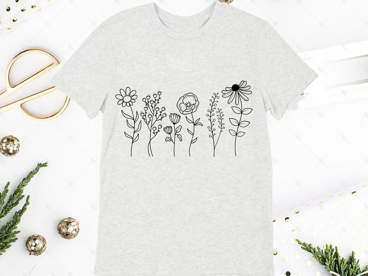 Wild flowers svg, flower sketch svg, cricut and silhouette