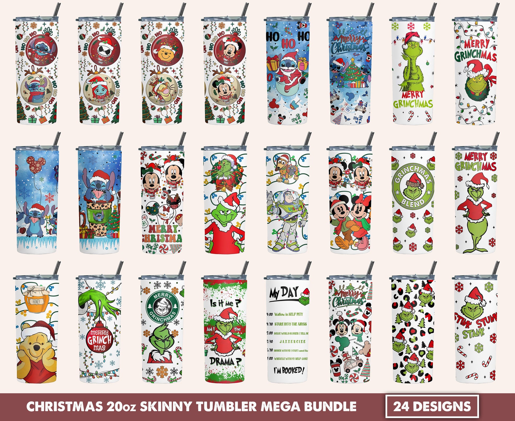 Christmas Tumbler Bundle, 20oz Skinny Straight, 20oz Christmas Tumbler, Christmas Tumbler Wrap, Tumbler Wrap Png, Digital Download - VartDigitals