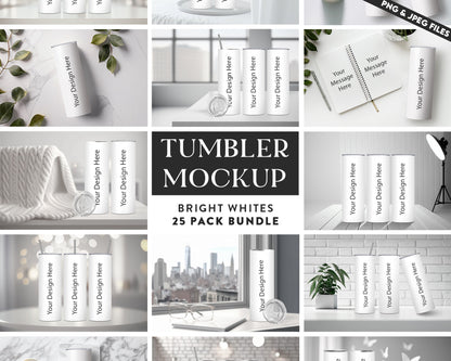 25 x Bright Whites Tumbler Mockup Variety Bundle  20oz Skinny Straight Tumbler Mock up Transparent PNG Mock-Up Edit in CANVA and Photoshop - VartDigitals