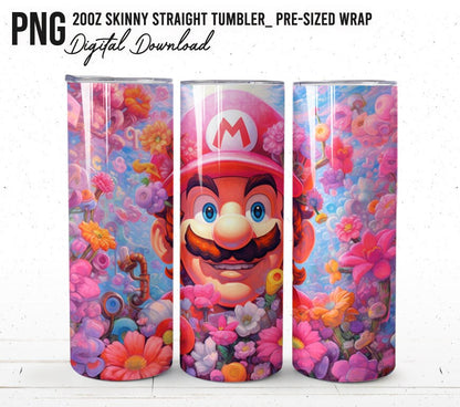 Big Bundle Mario Tumbler, Mario Tumbler 20oz, 20oz Skinny Tumbler, Cartoon Tumbler, Video Game Skinny Tumbler -FREE 24 Designs 20oz tumbler - VartDigitals