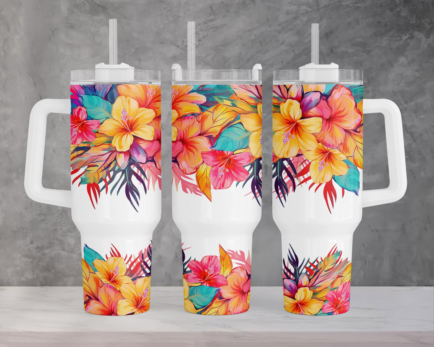 Bright Colors Boho Floral 40oz Quencher Tumbler Wrap, Floral Seamless PNG Tumbler Design Sublimation Designs Downloads, Roses Tumbler PNG - VartDigitals