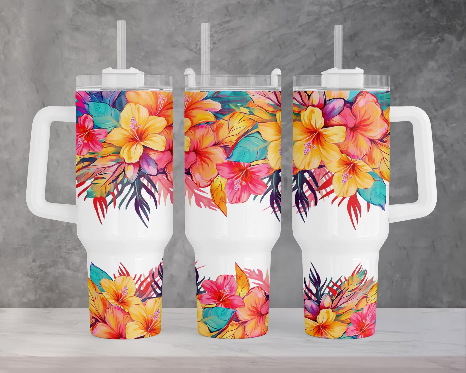 Bright Colors Boho Floral 40oz Quencher Tumbler Wrap, Floral Seamless PNG Tumbler Design Sublimation Designs Downloads, Roses Tumbler PNG - VartDigitals