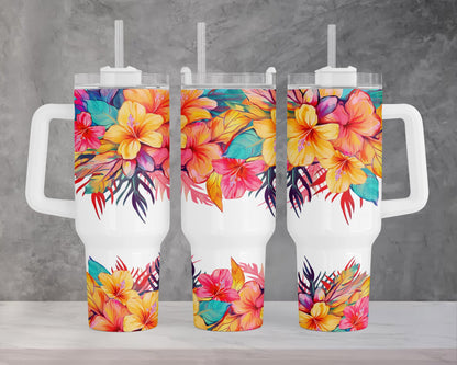 Bright Colors Boho Floral 40oz Quencher Tumbler Wrap, Floral Seamless PNG Tumbler Design Sublimation Designs Downloads, Roses Tumbler PNG - VartDigitals