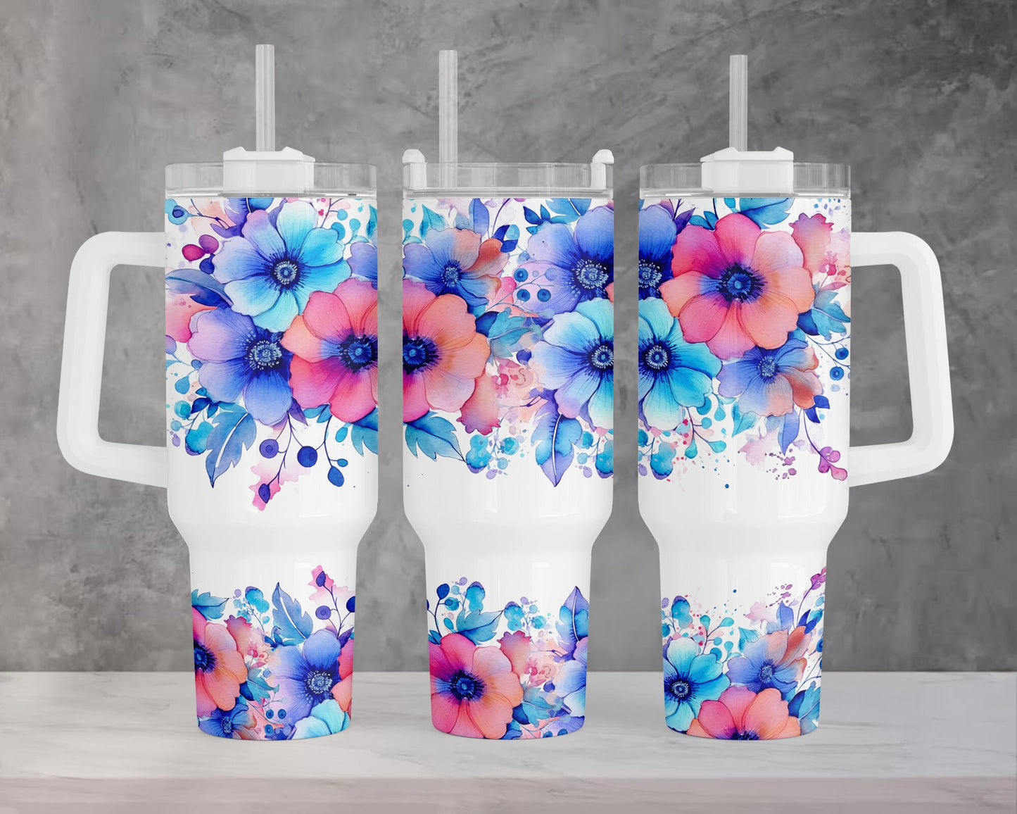 Bright Colors Boho Floral 40oz Quencher Tumbler Wrap, Floral Seamless PNG Tumbler Design Sublimation Designs Downloads, Roses Tumbler PNG - VartDigitals