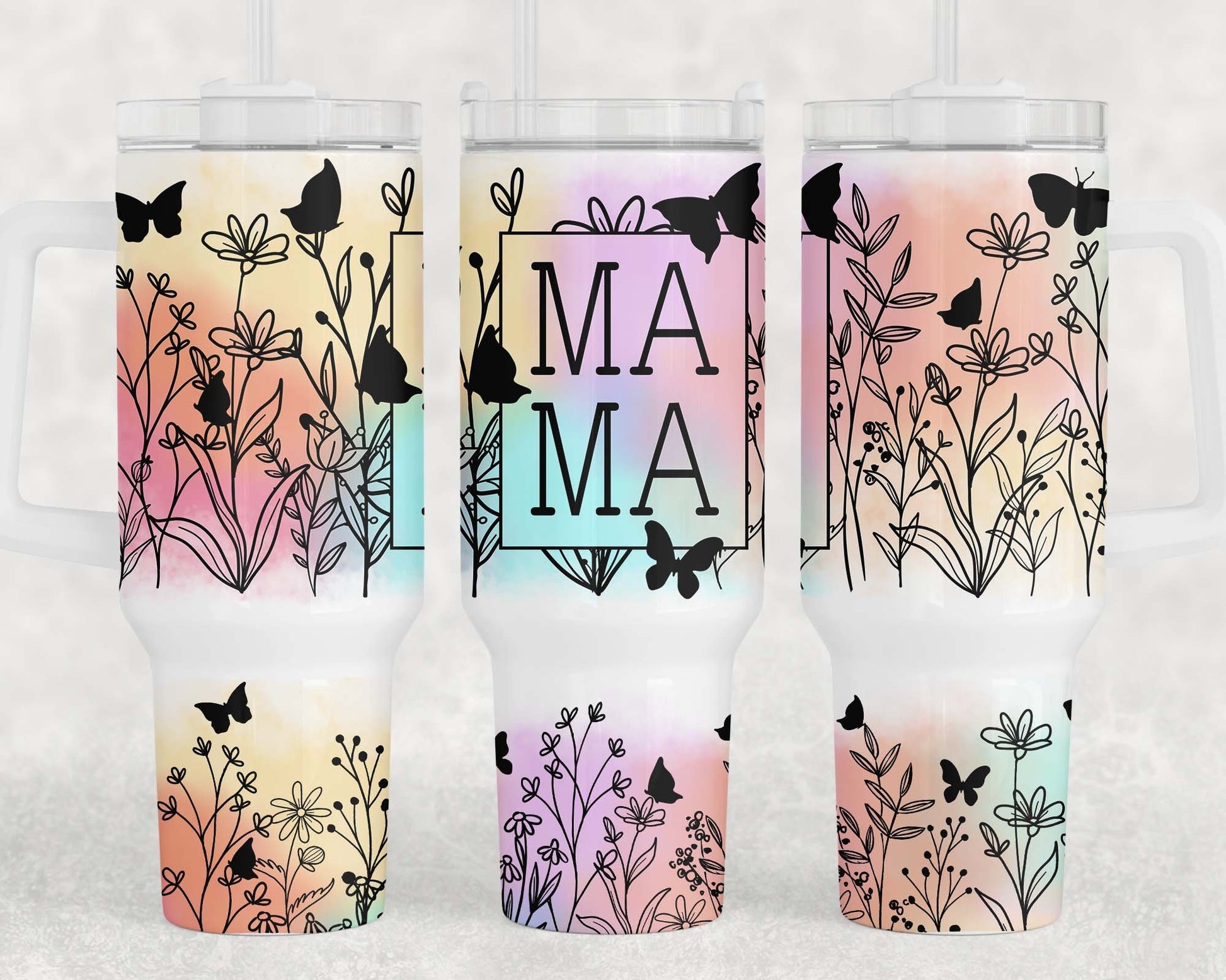 MAMA Wildflowers 40oz Quencher Tumbler Wrap, Wildflower Tumbler Wrap Sublimation, Mom Seamless Sublimation Tumbler, Mothers Day Gift - VartDigitals