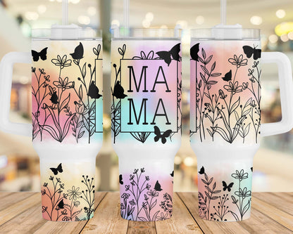 MAMA Wildflowers 40oz Quencher Tumbler Wrap, Wildflower Tumbler Wrap Sublimation, Mom Seamless Sublimation Tumbler, Mothers Day Gift - VartDigitals