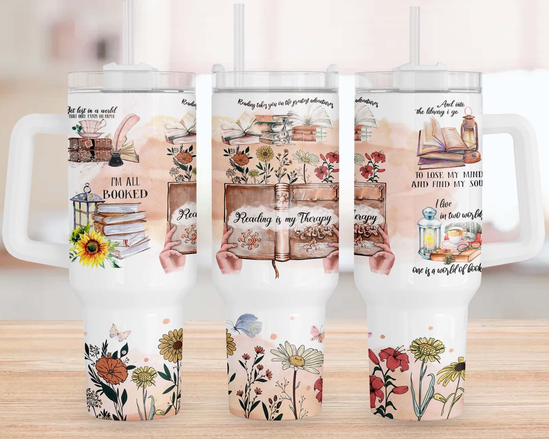 Book 40oz Tumbler Wrap,  Reading Lover Tumbler Wrap, Reading is My Therapy, Tumbler 40oz Sublimation Design, Book Lover Gifts For Women - VartDigitals