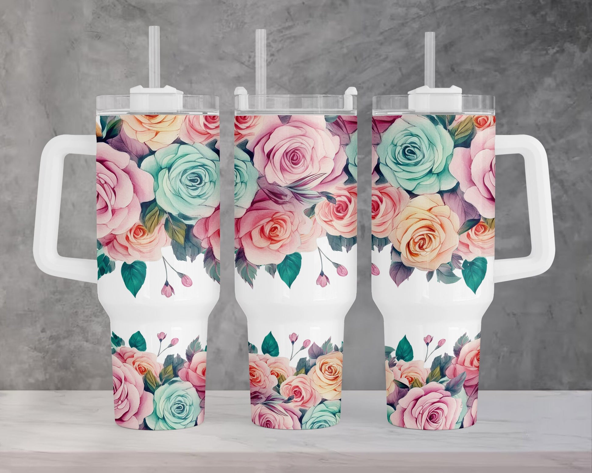 Bright Colors Boho Floral 40oz Quencher Tumbler Wrap, Floral Seamless PNG Tumbler Design Sublimation Designs Downloads, Roses Tumbler PNG - VartDigitals