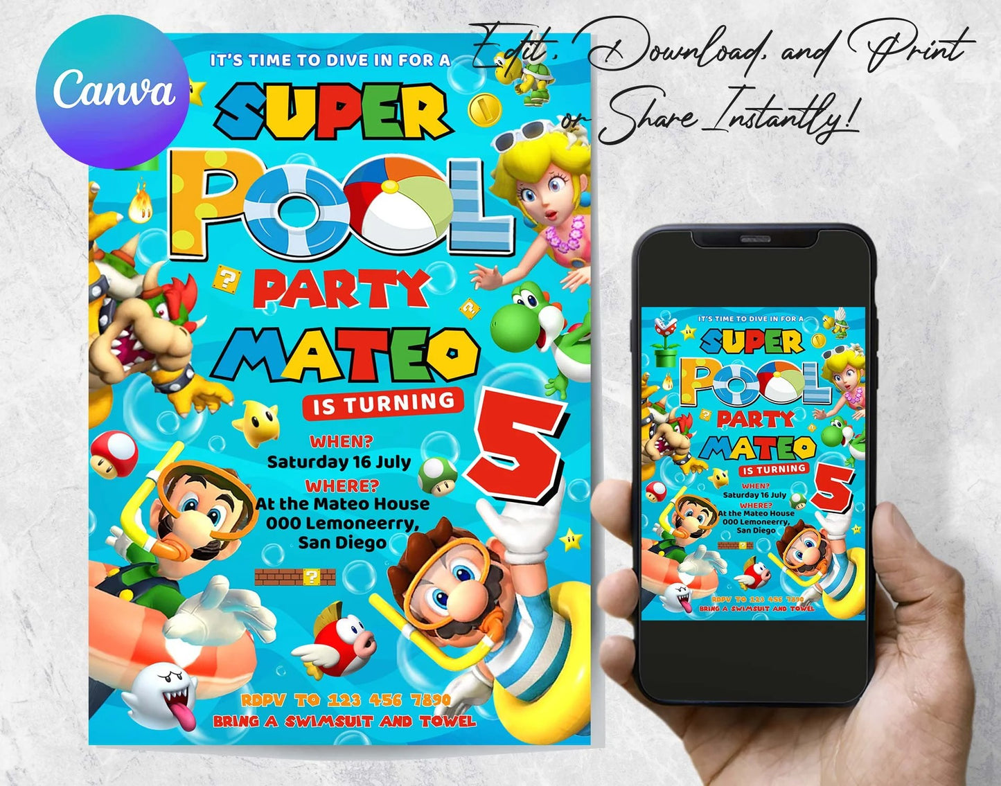 Super Mario Birthday Invitation  Birthday Invitation  Super Mario Invitation  Editable Printable Mario Invitation Birthday Template - VartDigitals