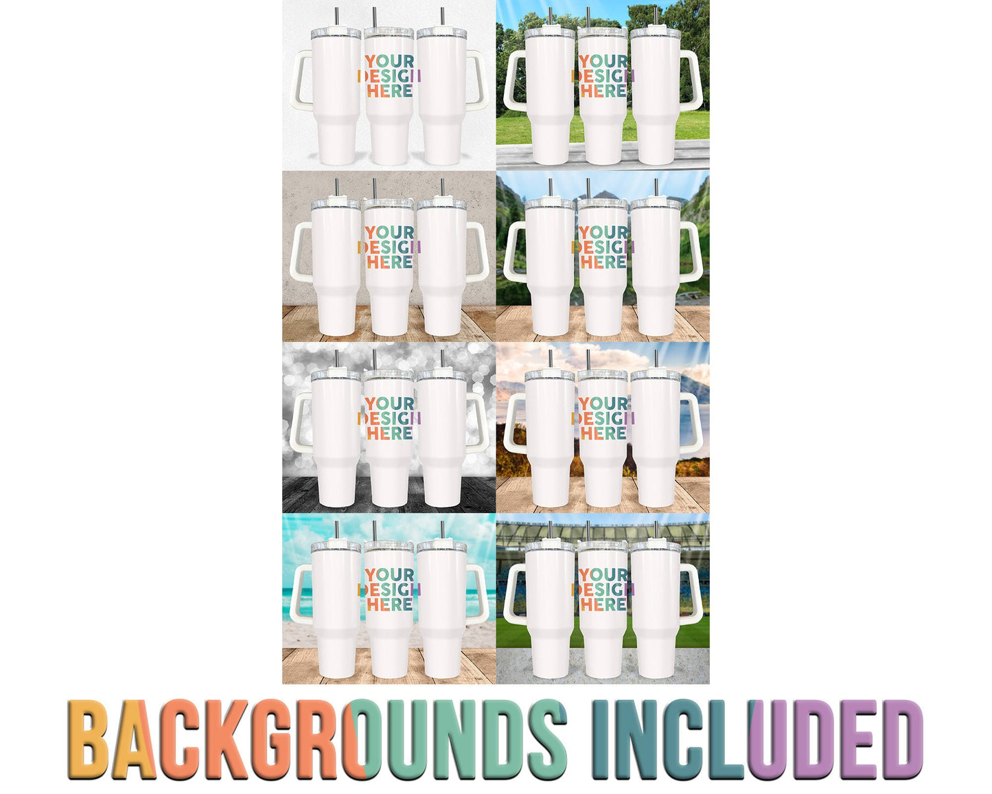 40 oz Tumbler Smart Object Mockup, Photoshop Mock-up, Photopea Mockup, Full View Wrap, Add Your Own Image, Add Own Background - VartDigitals