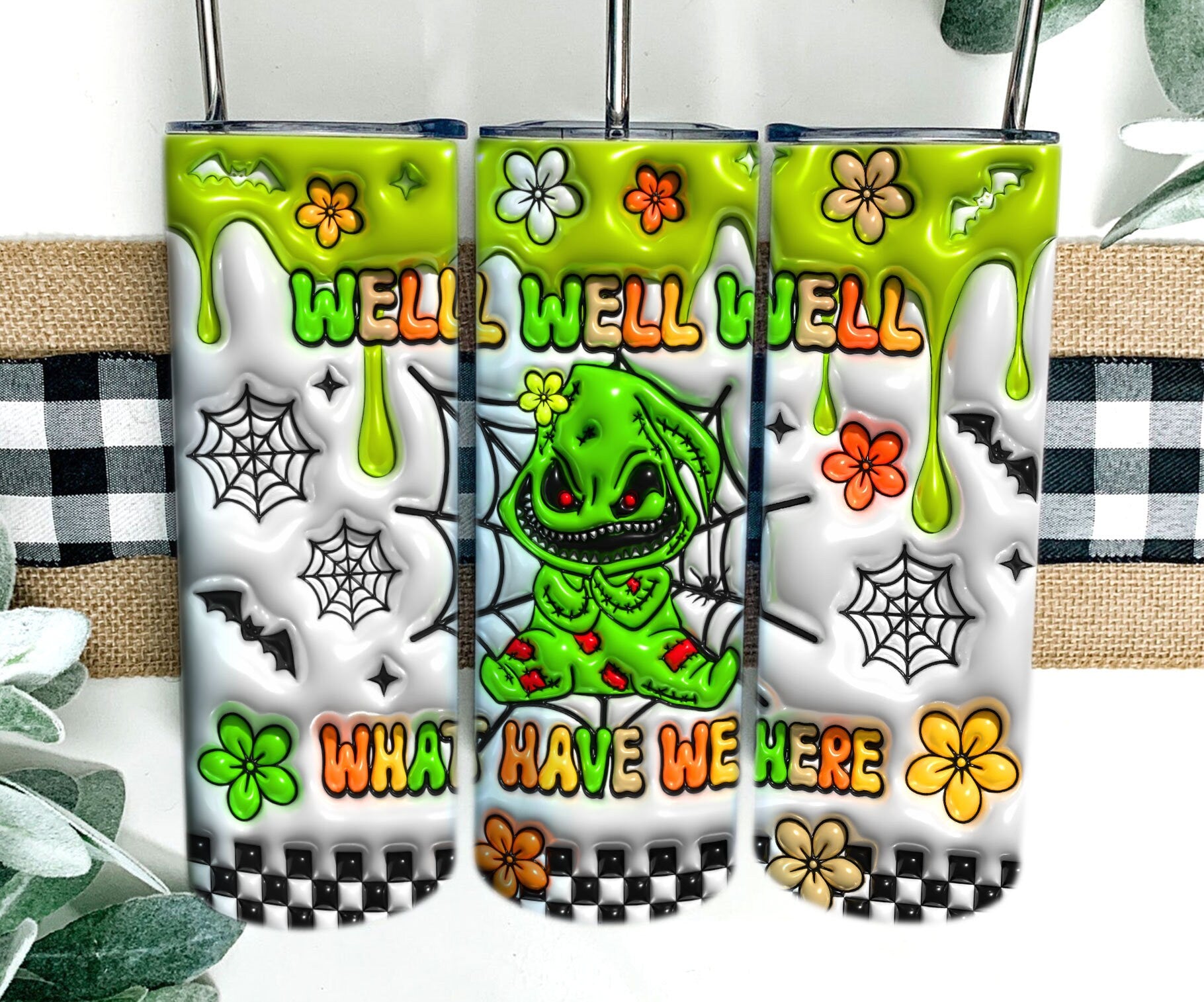 3D Jack Skellington 20oz Skinny Tumbler Design, Oogie Boogie Tumbler Design PNG, Halloween 2023 Tumbler Wrap, Well well well what have we here - VartDigitals