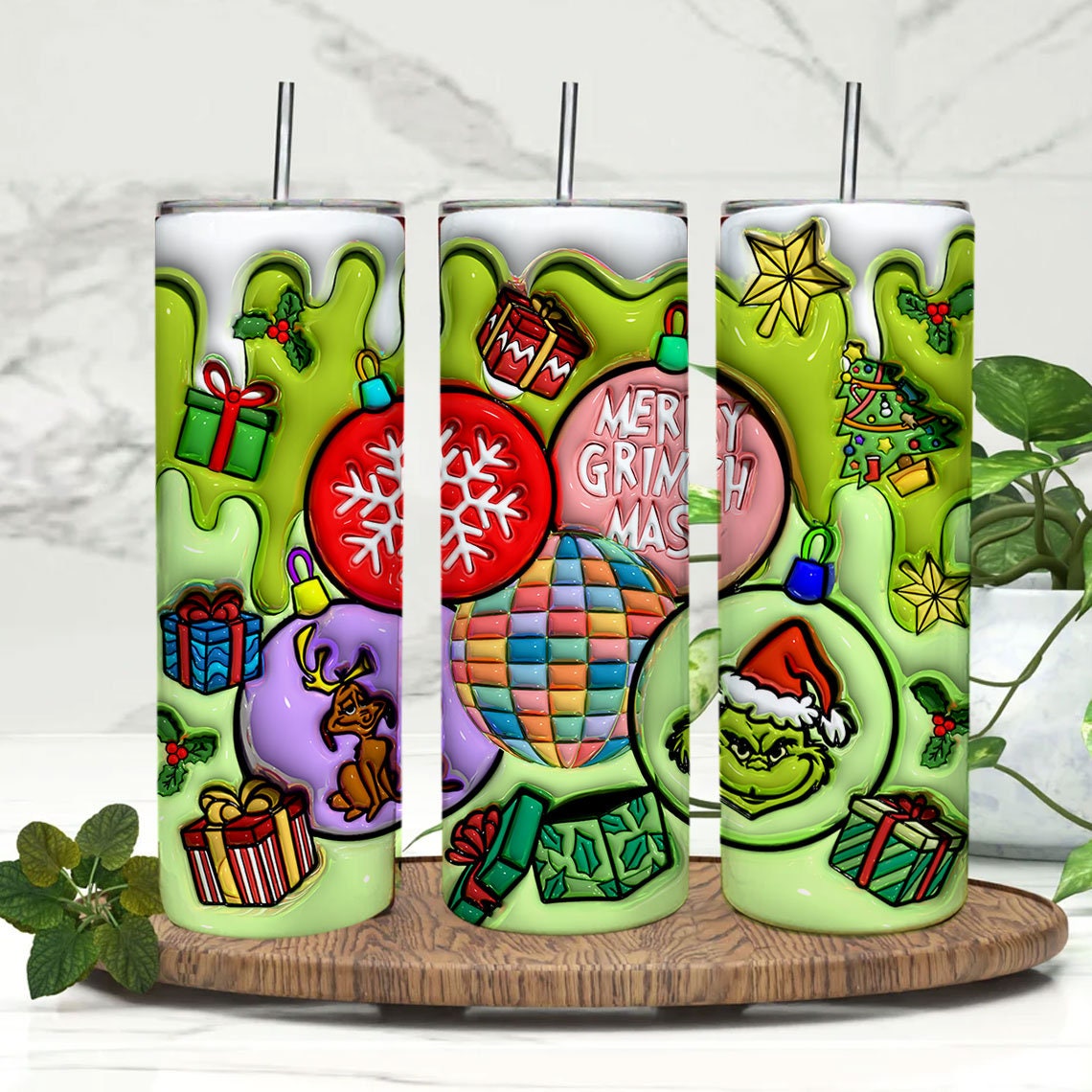 3D Inflated Christmas Tumbler Wrap, Retro Merry Christmas Png, 3D Christmas Png, Christmas Ornament, Christmas Sublimation, Christmas Vibes - VartDigitals