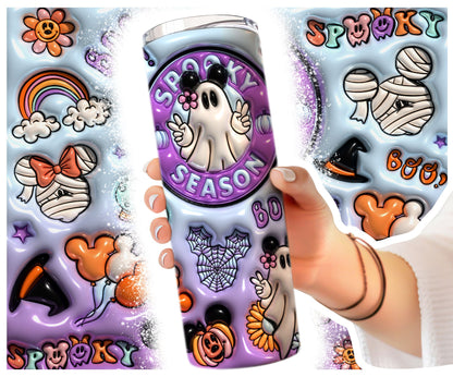 Inflated Spooky Tumbler, 3D Inflated Spooky Season, Inflated Halloween Tumbler, Trick Or Treat, Snack Halloween Png, 20oz Skinny Tumbler - VartDigitals