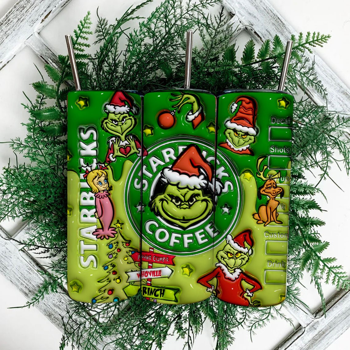 3D Inflated The Grinchmas Christmas Png, The Grinch Png, Christmas 20 Oz Skinny Tumbler Wrap, Christmas Movies Png - VartDigitals