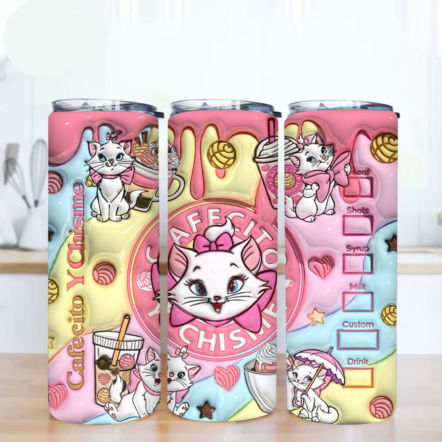 Cartoon 3D Halloween Inflated Tumbler, The Aristocats Tumbler Wrap, Inflated Cat Tumbler Wrap,  Cute Cat Tumbler Sublimation Cats Coffee Png - VartDigitals