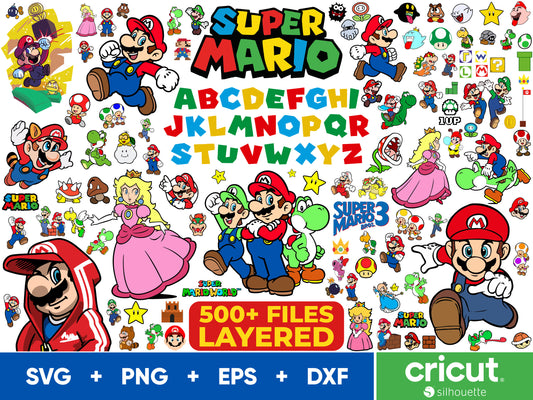 Super Mario SVG Bundle, Super Mario Font Svg, Luigi Svg Files for Cricut and Silhouette, Clipart Digital Download - VartDigitals