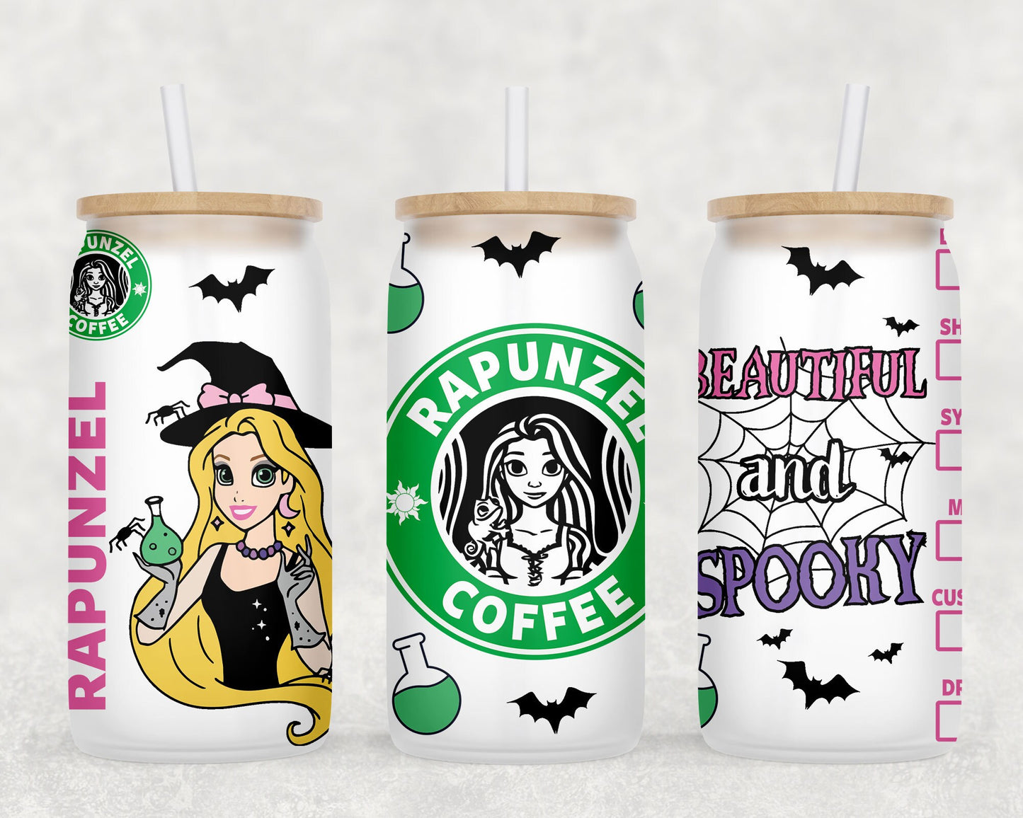 8 Fall Halloween Princess Coffee Logo Spooky Season Libbey Glass Can Wrap Sublimation Seamless Design 16 Oz Digital PNG Download - VartDigitals