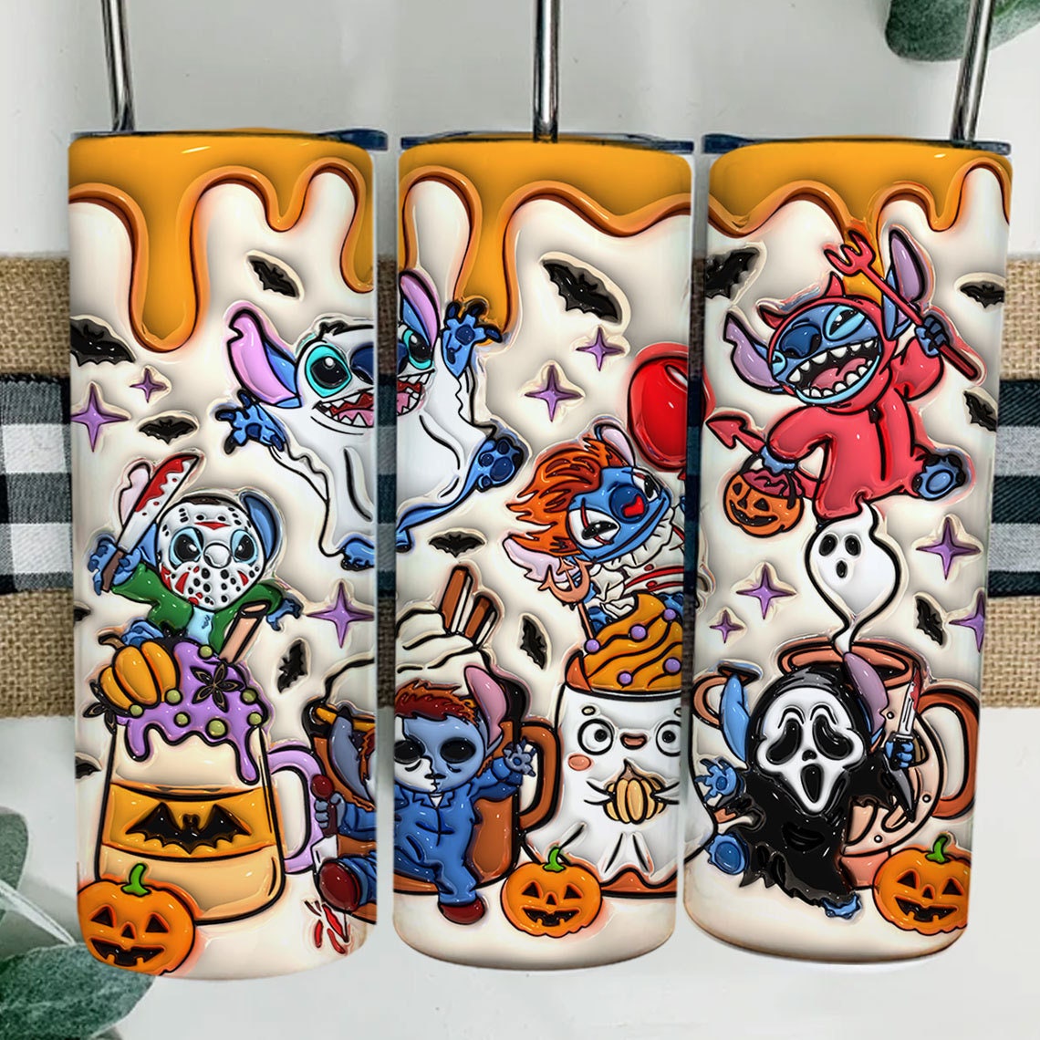 Inflated Cartoon Halloween Tumbler Design Png, 3D Spooky Vibes Tumbler Wraps 20oz Skinny Sublimation Digital Downloads 3D Puffy Design - VartDigitals