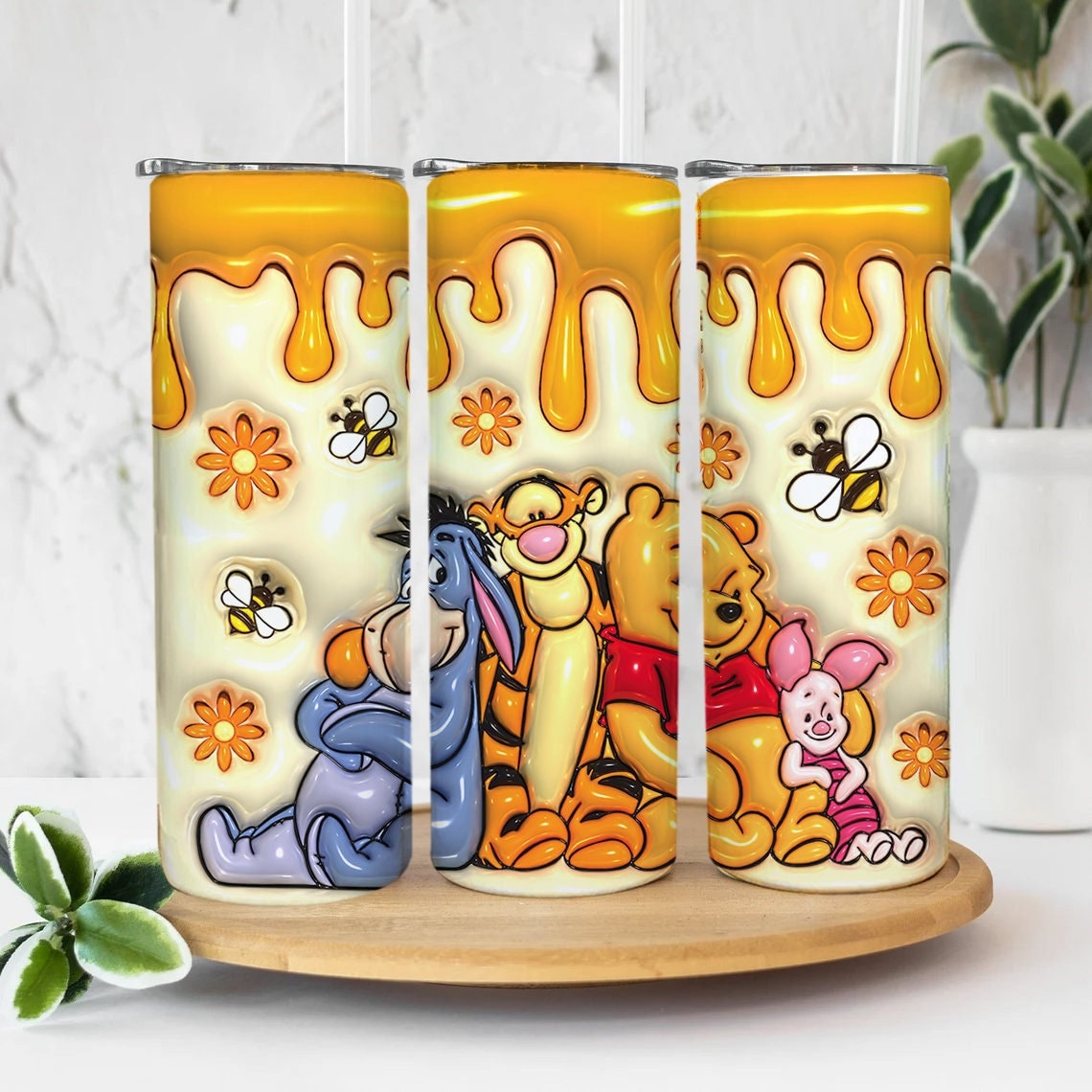 20 oz Cartoon 3D Bear Inflated Tumbler Png Tumbler Wraps, Inflated 20oz Floral Skinny Sublimation Digital Downloads 3D Puffy Bear Design - VartDigitals