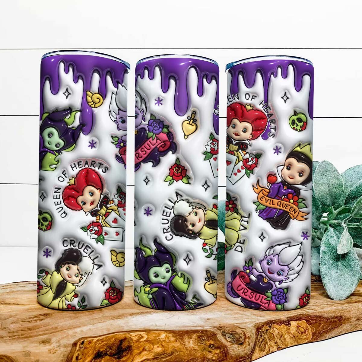 20 oz Inflated Villains Tumbler Wrap Png, 3D Cartoon Tumbler Design, 3D Puffy Villains Coffee Sublimation, 3D Inflated Halloween Tumbler Png - VartDigitals