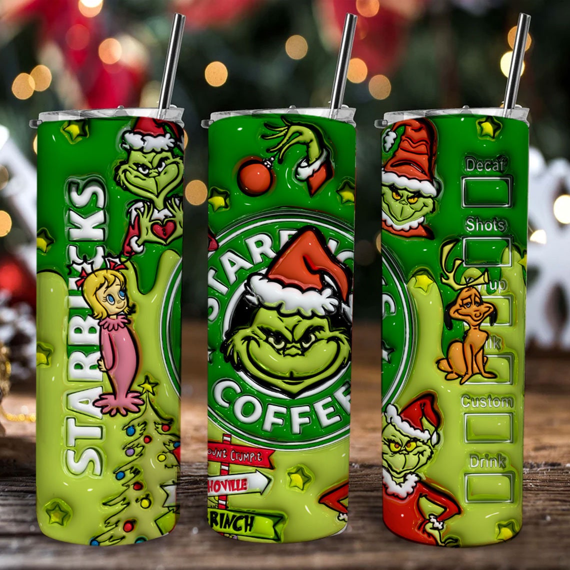 3D Inflated The Grinchmas Christmas Png, The Grinch Png, Christmas 20 Oz Skinny Tumbler Wrap, Christmas Movies Png - VartDigitals